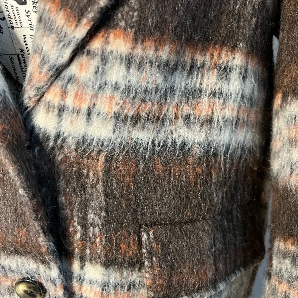 Mauve Anthropologie Brown/Orange Plaid Wool Jacket